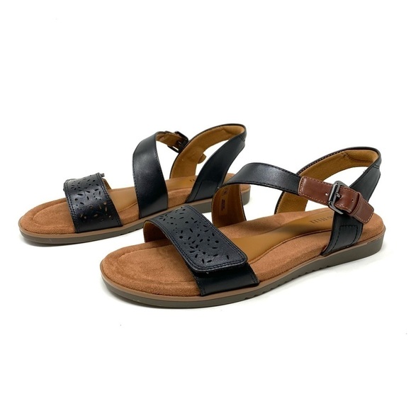Women’s Cobb Hill Zion 2 Piece Leather Sandals Black WIDE - Picture 2 of 8